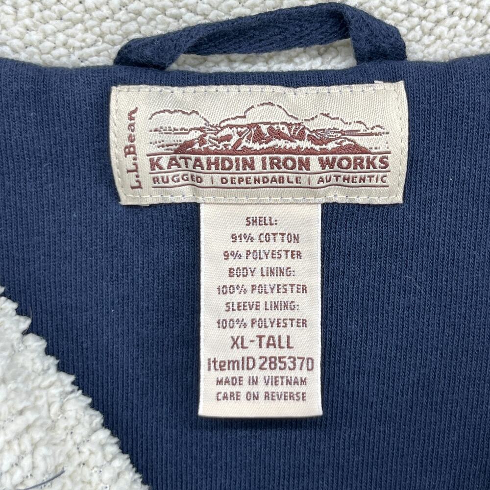 LL BEAN Hoodie Mens XLT Katahdin Iron Works Sweatshirt Fleece Lined Zip Up Blue - Picture 5 of 11